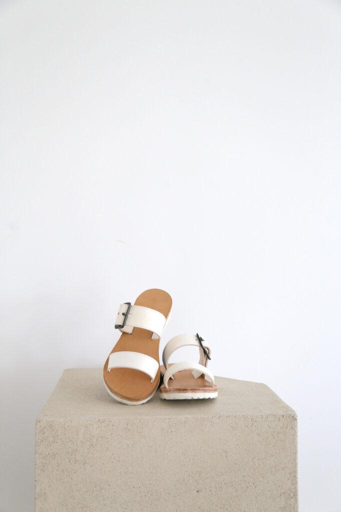 Buckle Sandals White Leather